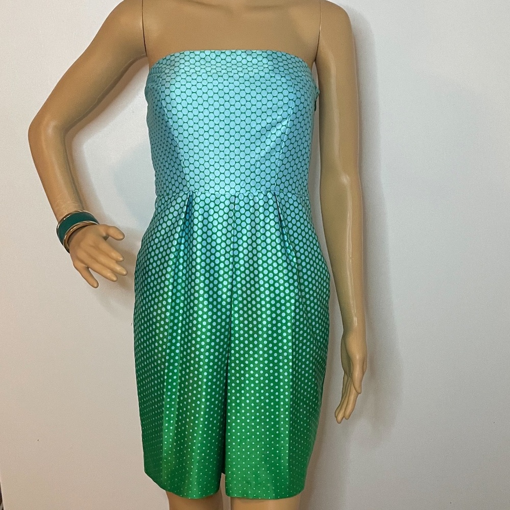 Polka dot turquoise green ombré strapless dress!